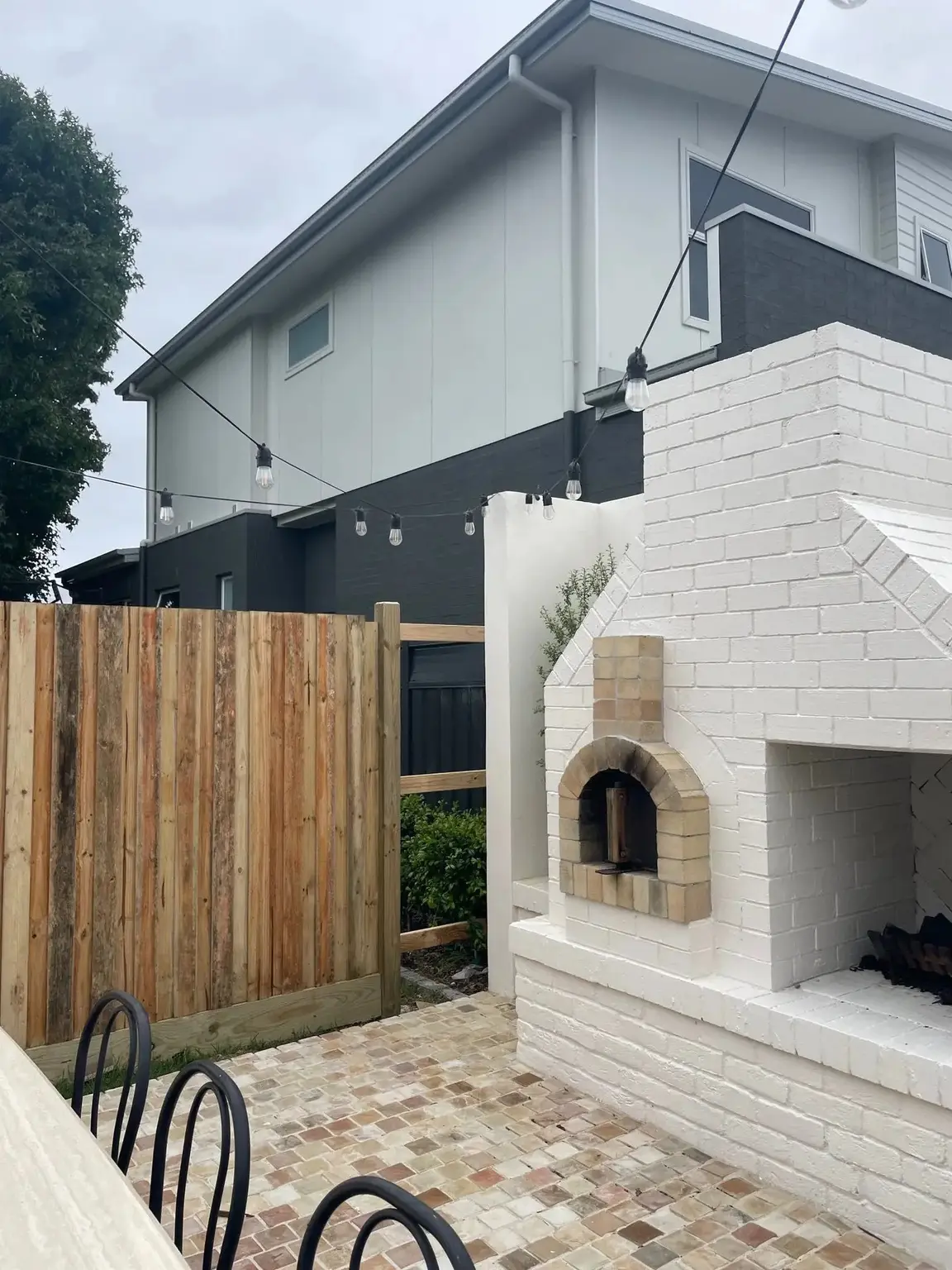 Outdoor deck with pizza oven