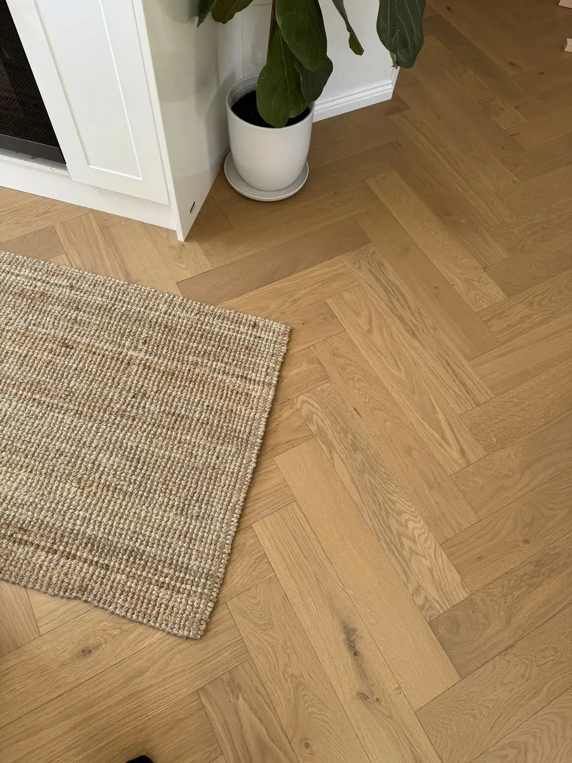 Herringbone timber flooring installation