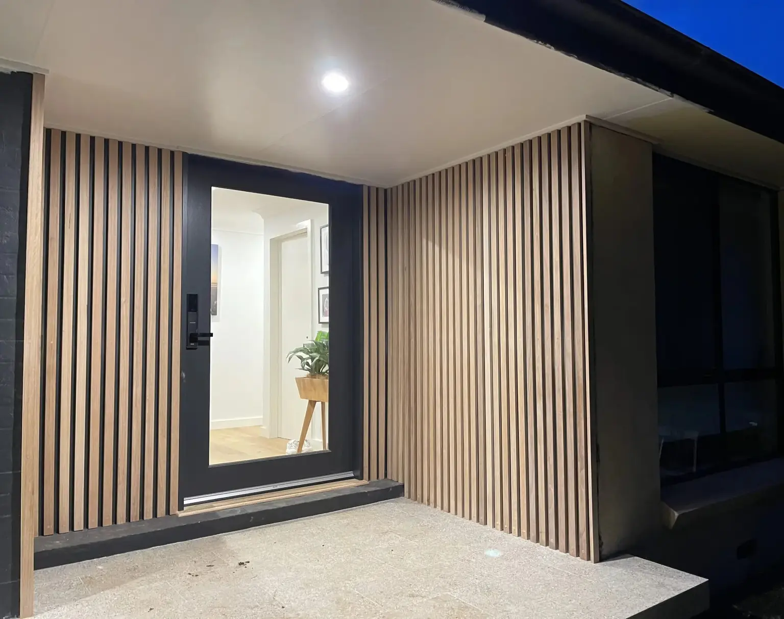 Modern timber slat home entrance
